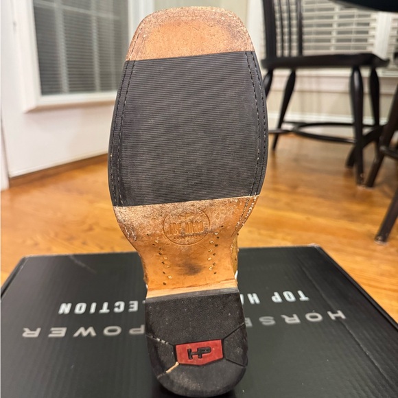 Horsepower Ostrich Men's Western Boots in Tan and Blue. - Picture 4 of 9